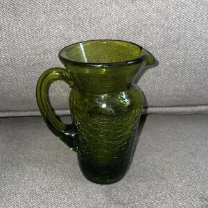 Vintage Pilgrim Hand Blown Olive Green Pitcher.